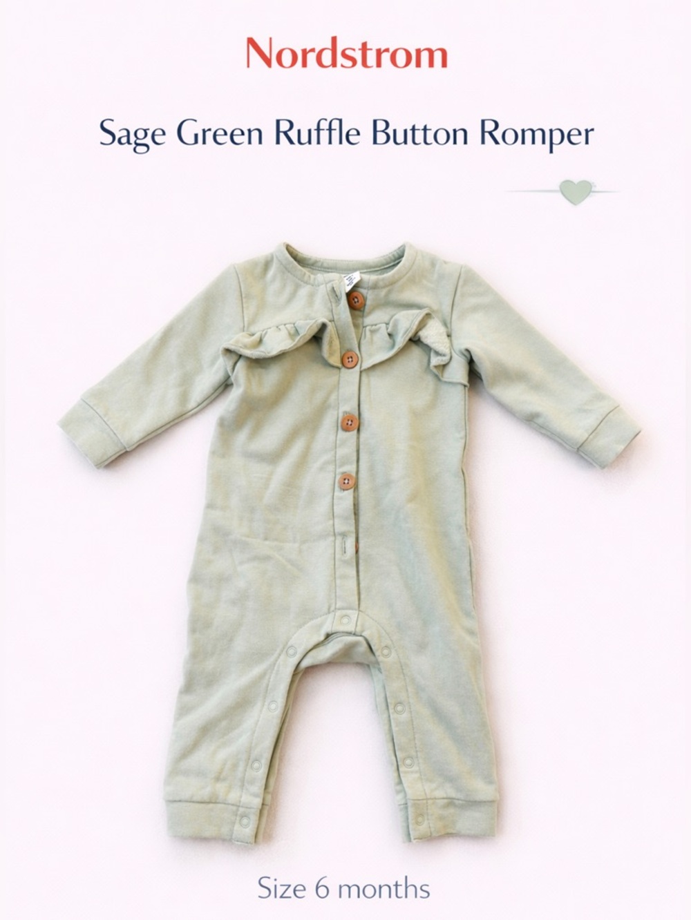 Nordstrom Baby Sage Green Ruffle Button Romper 6M